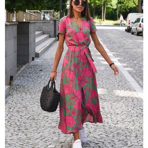 Floral Pink and Green Maxi Dress